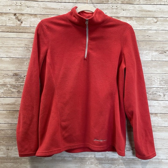Eddie Bauer Tops - Eddie Bauer Womens S Polar Fleece Sweatshirt Red Pullover 1/4‎ Zip Long Sleeve